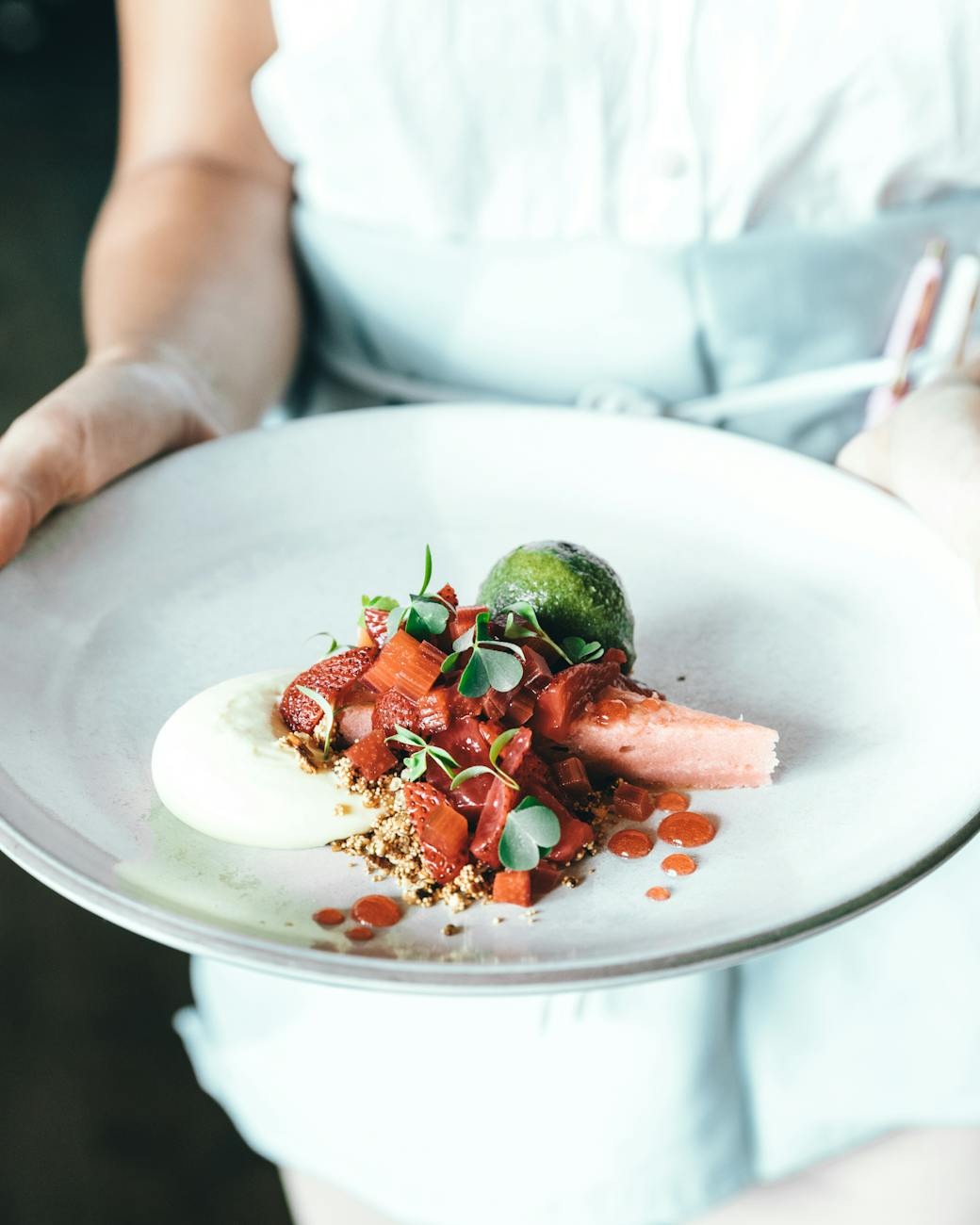 Ceramic tableware and plated dish in natural light